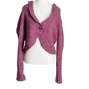 White Stage Pink Knit Cardigan with Pink Brooch Pin